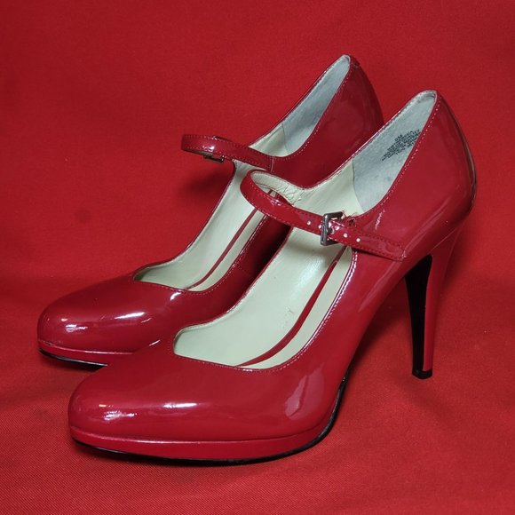 Nine West Womens Shoes Red Mary Jane Pumps Ankle Strap Spike High Heels 9M - Picture 4 of 15